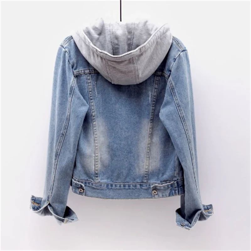 Women's Denim Jacket | Removable Hood, Frayed Cuffs