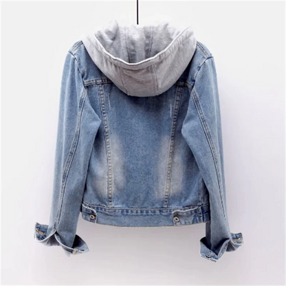 Women's Denim Jacket | Removable Hood, Frayed Cuffs