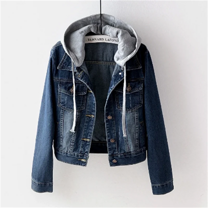 Women's Denim Jacket | Removable Hood, Frayed Cuffs