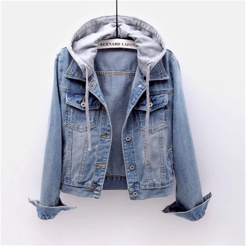 Women's Denim Jacket | Removable Hood, Frayed Cuffs