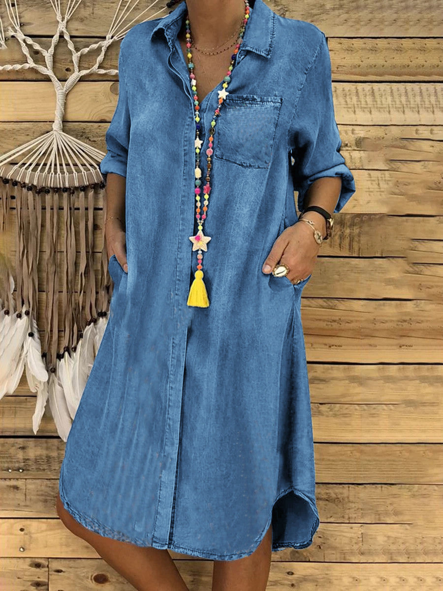 Women's Denim Shirt Dress | Relaxed Button-Up Midi