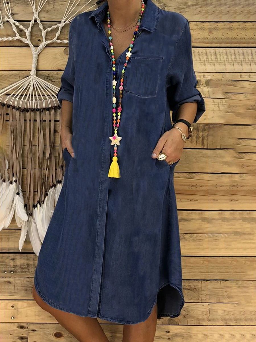 Women's Denim Shirt Dress | Relaxed Button-Up Midi