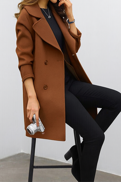 Women's Double Breasted Coat | Mid-Length & Notched Lapel