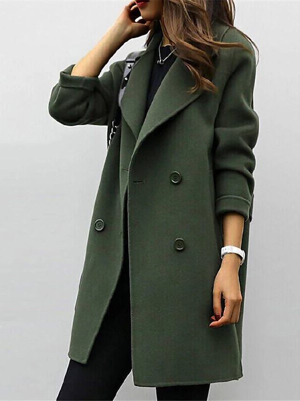 Women's Double Breasted Coat | Mid-Length & Notched Lapel