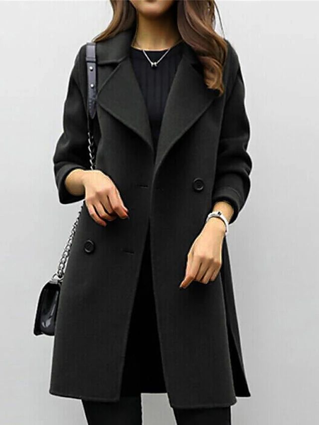 Women's Double Breasted Coat | Mid-Length & Notched Lapel