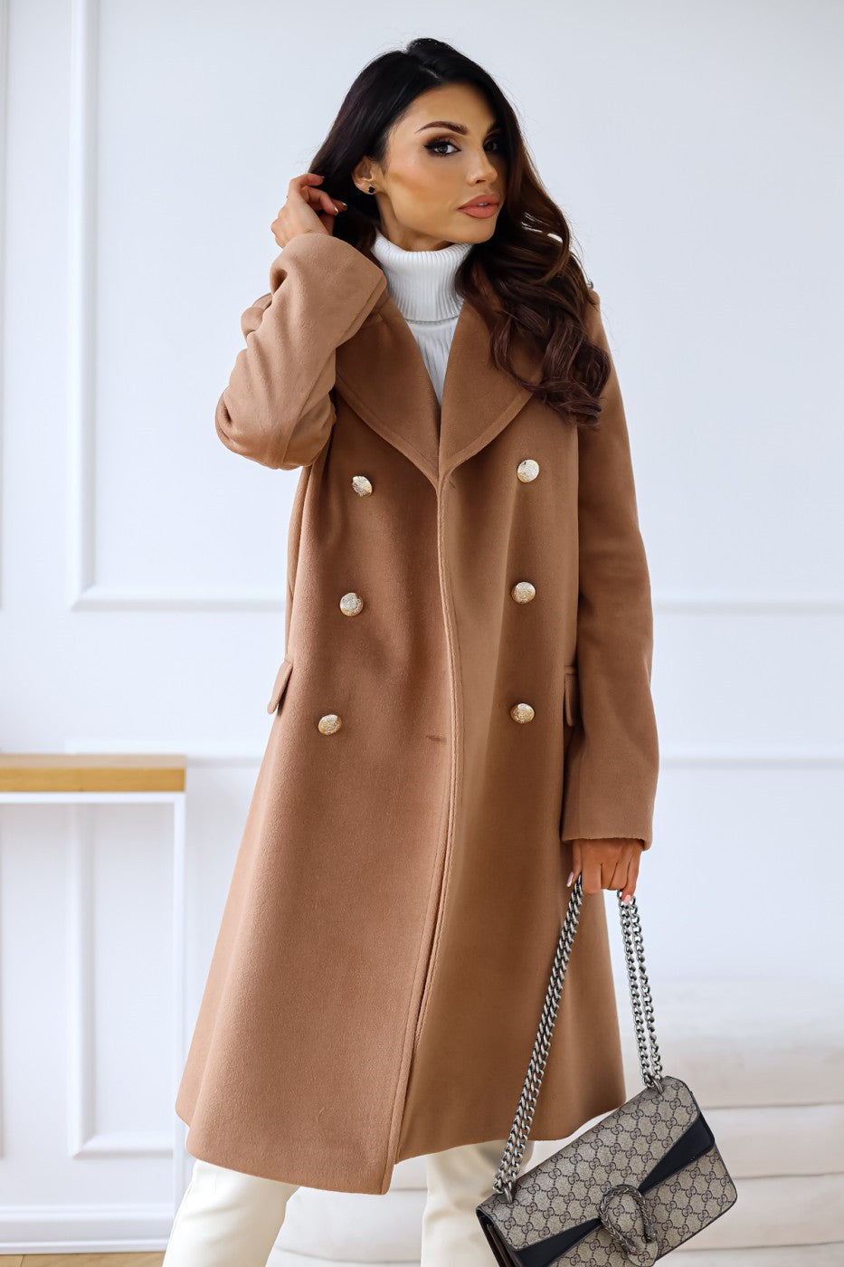 Women's Double-Breasted Long Coat | Notch Lapel & Warm Fit