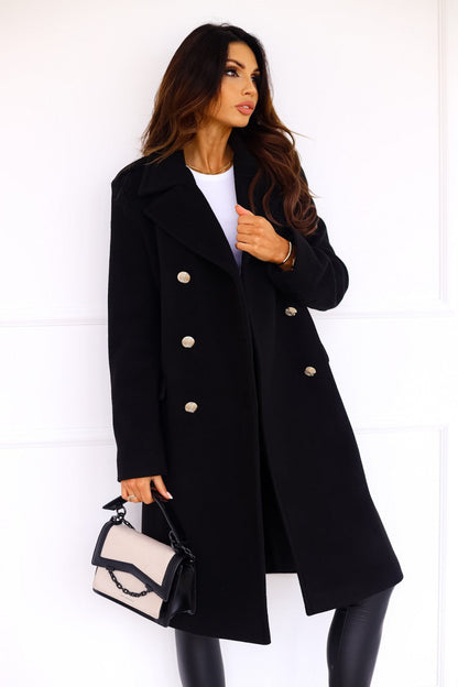 Women's Double-Breasted Long Coat | Notch Lapel & Warm Fit