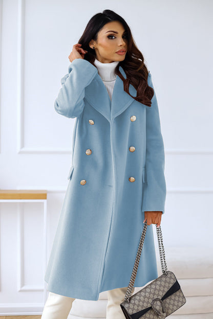 Women's Double-Breasted Long Coat | Notch Lapel & Warm Fit