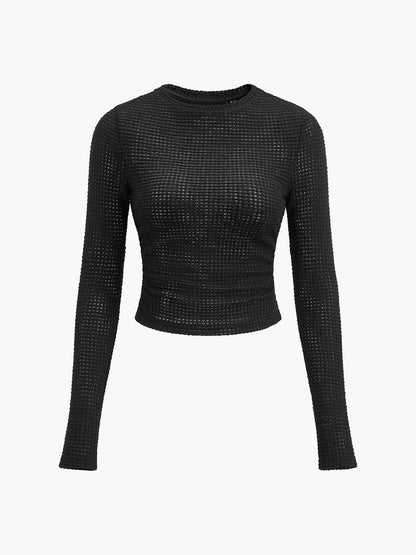 Women's Fitted Long Sleeve Top | Crew Neck & Textured Design