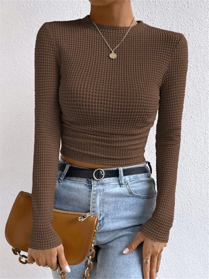 Women's Fitted Long Sleeve Top | Crew Neck & Textured Design