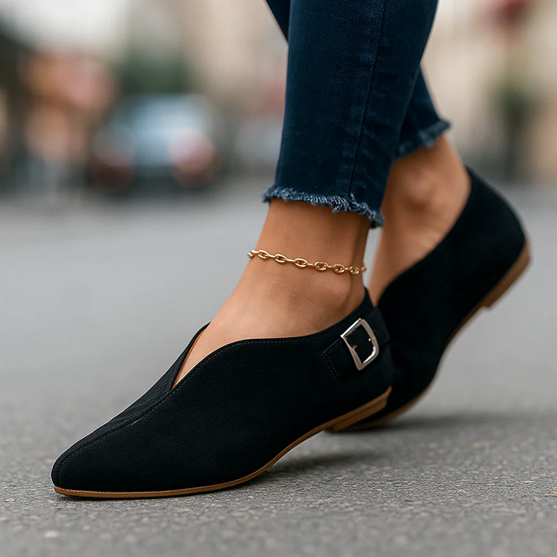 Women's Flat Loafers | Pointed Toe & Side Buckle 2