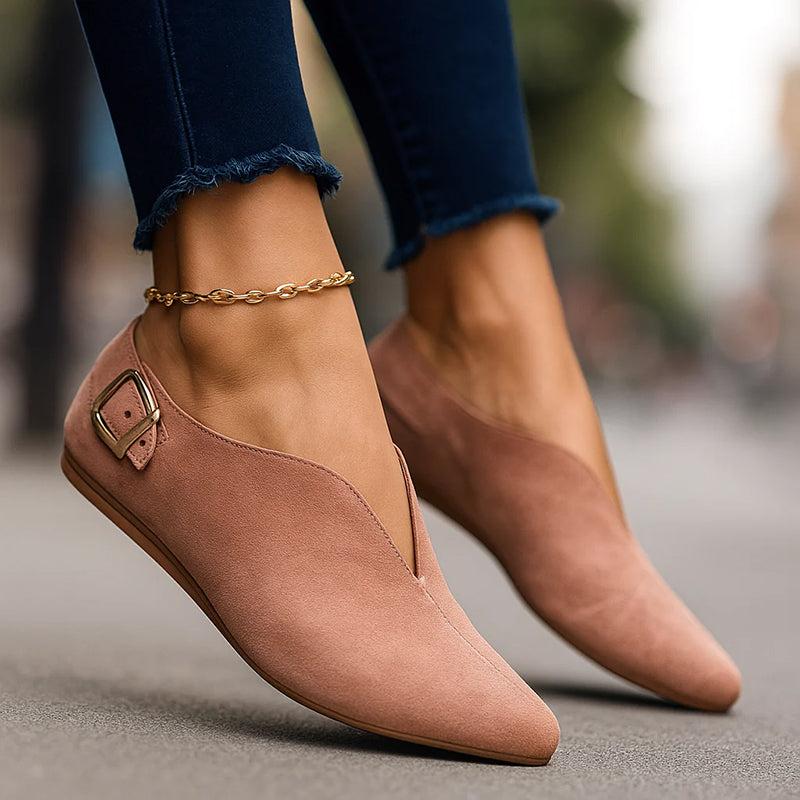 Women's Flat Loafers | Pointed Toe & Side Buckle 1
