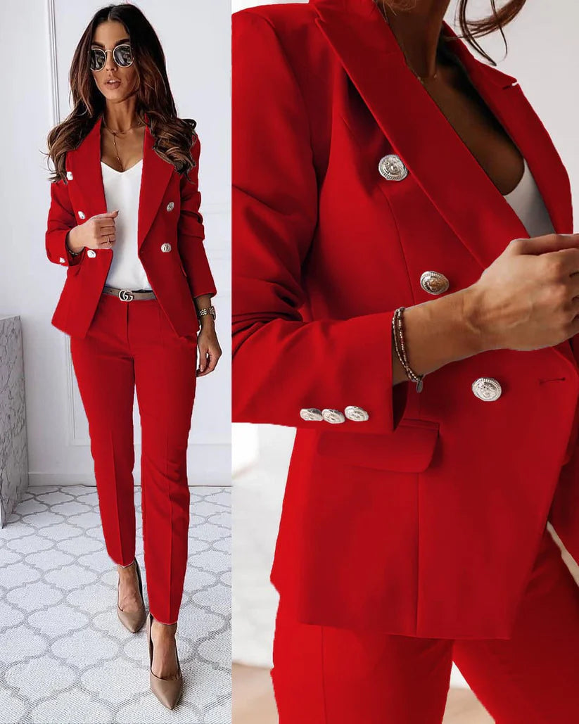 Women's Formal Suit | Double-Breasted, Engraved Buttons