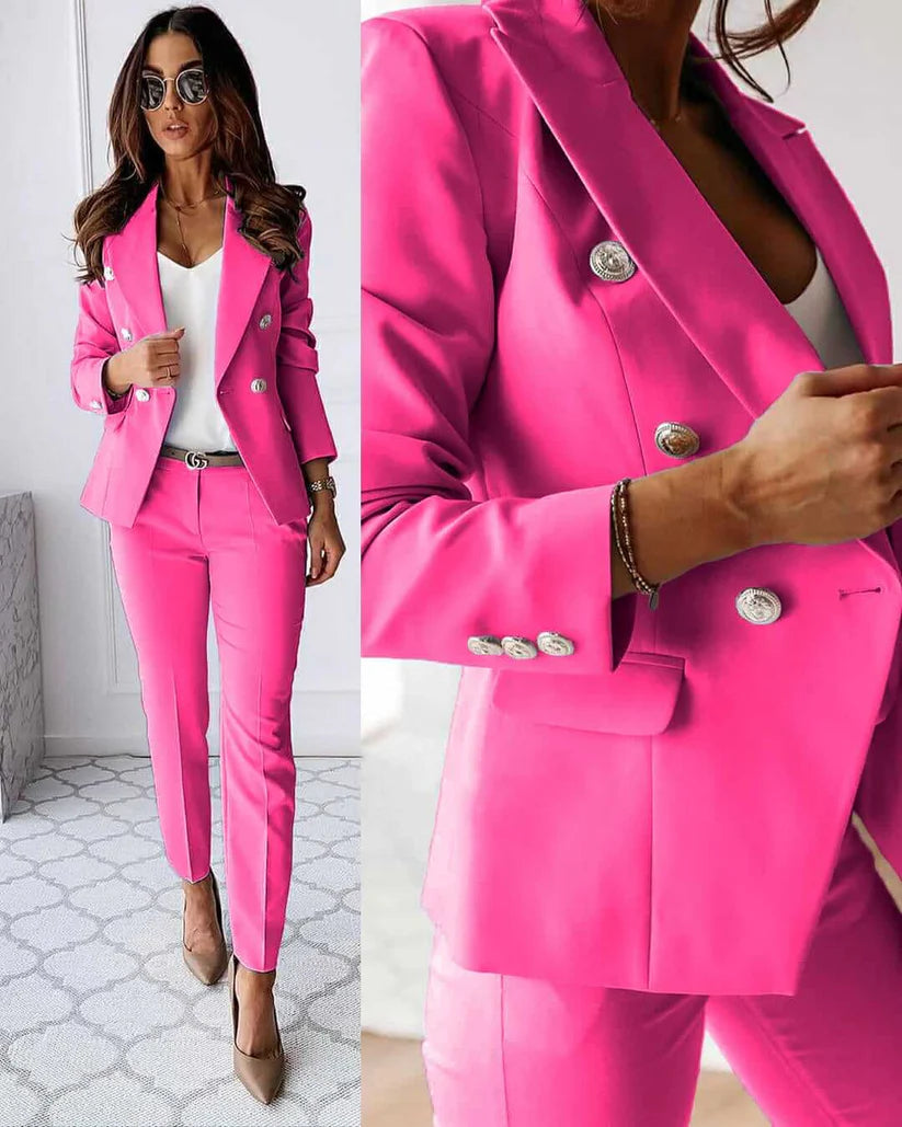 Women's Formal Suit | Double-Breasted, Engraved Buttons