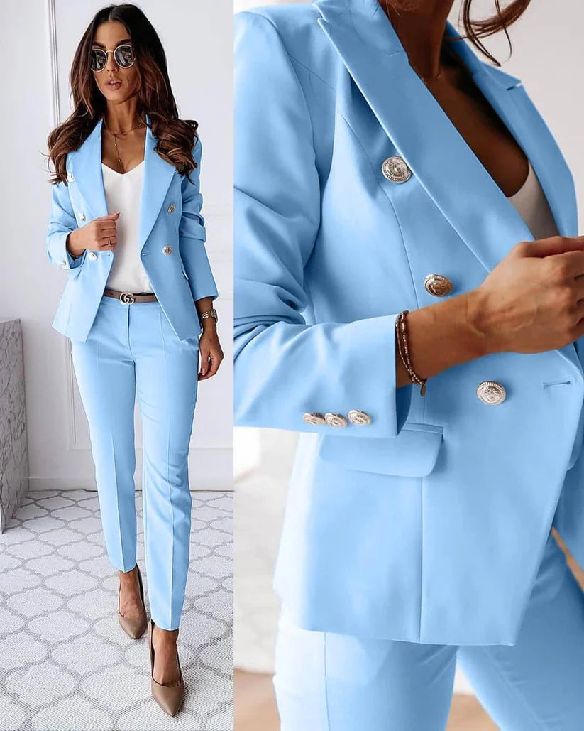 Women's Formal Suit | Double-Breasted, Engraved Buttons