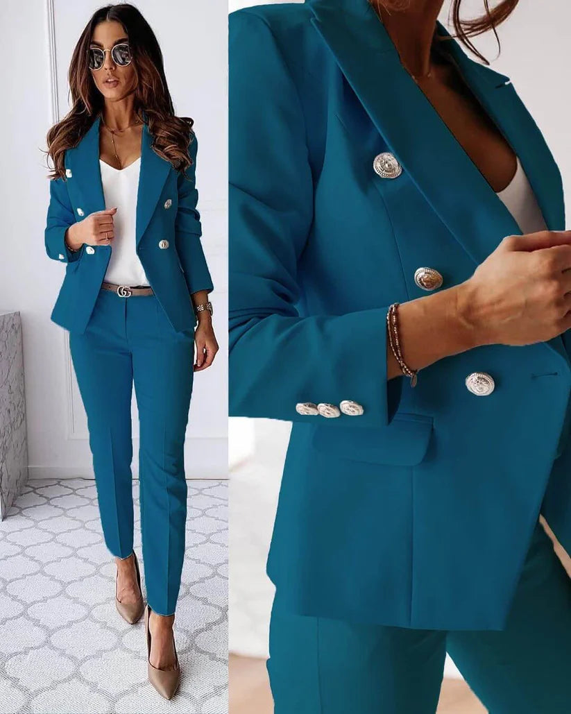 Women's Formal Suit | Double-Breasted, Engraved Buttons