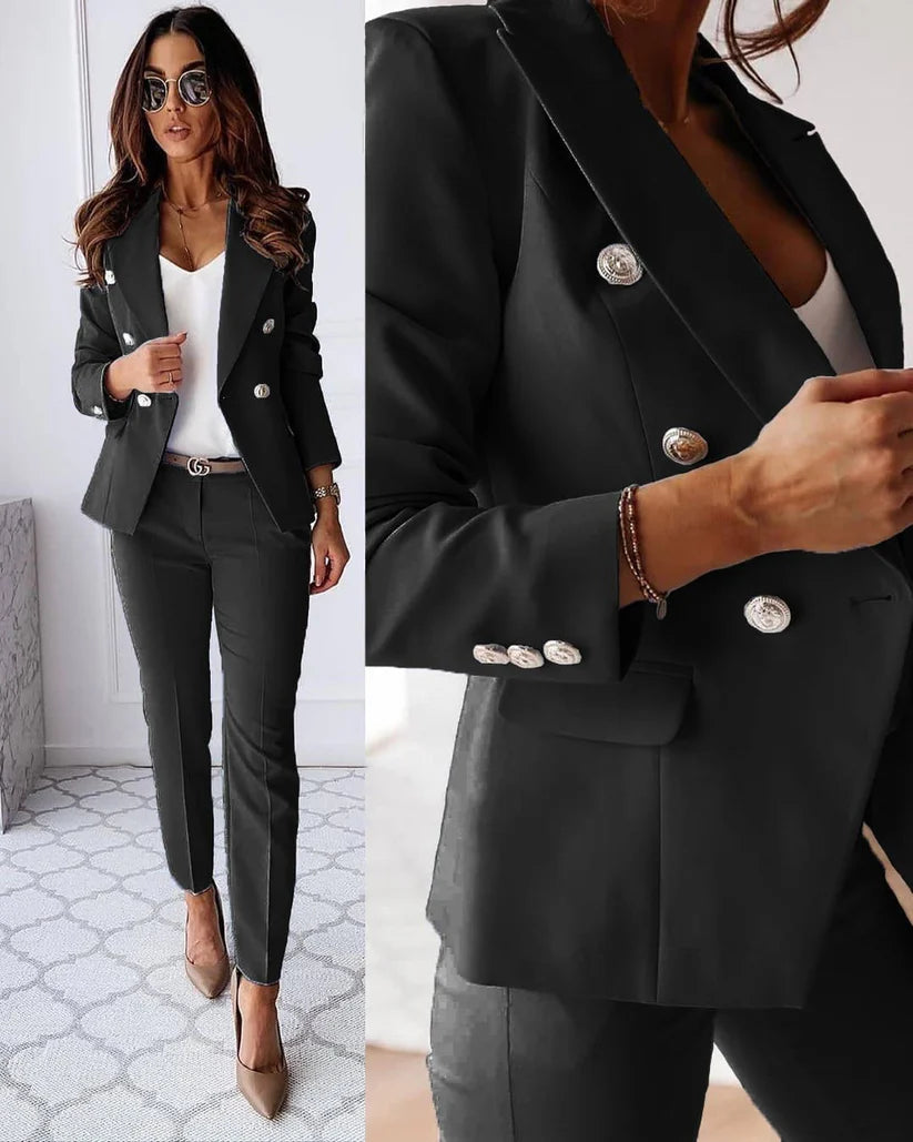 Women's Formal Suit | Double-Breasted, Engraved Buttons