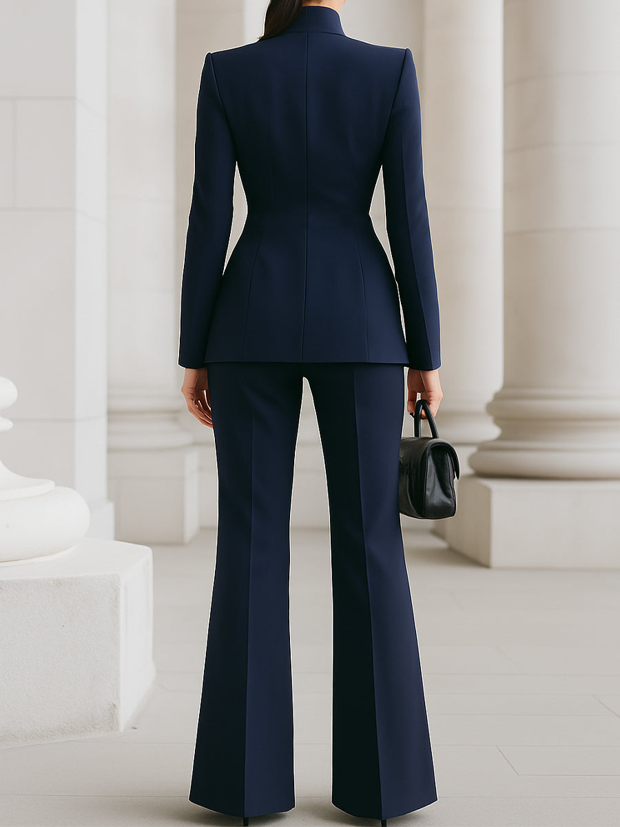 Women's Formal Suit | Stand-Collar Blazer, Wide Leg