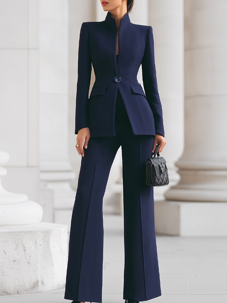 Women's Formal Suit | Stand-Collar Blazer, Wide Leg