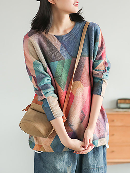 Women's Geometric Sweater | Loose Fit & Cosy Comfort