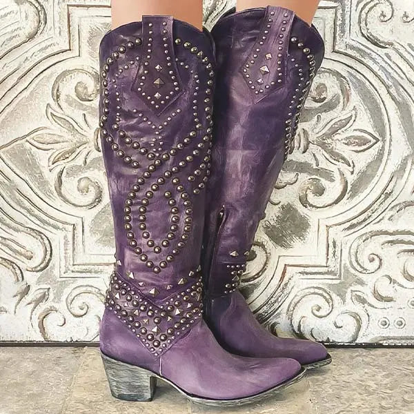Women's Heel Boots | Studded Shaft, Stacked Block Heel