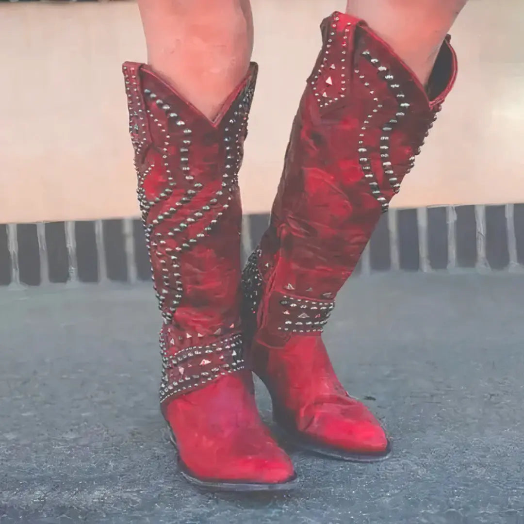 Women's Heel Boots | Studded Shaft, Stacked Block Heel