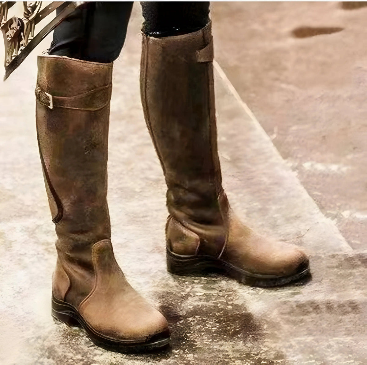 Women's High Boots | Buckled Calf Strap, Treaded Sole