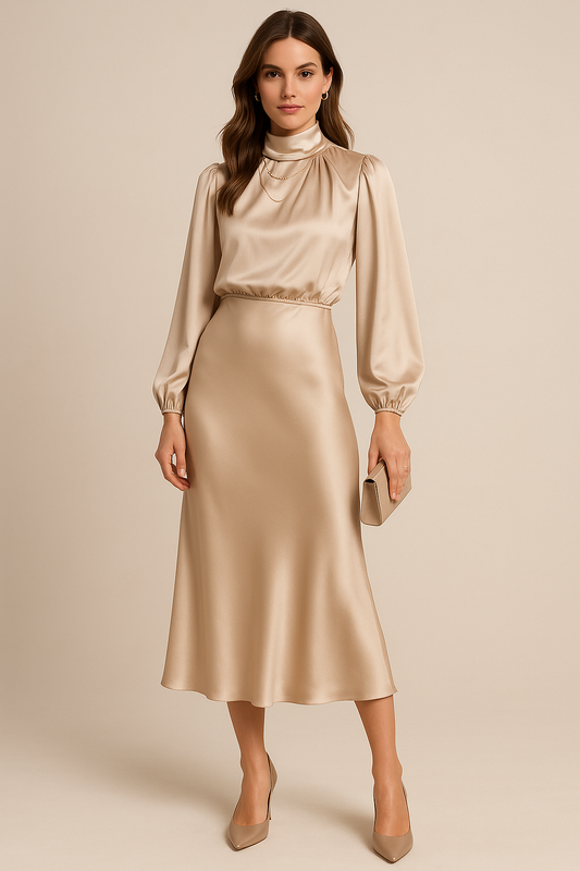 Chic High Neck Midi Dress for Stylish Occasions