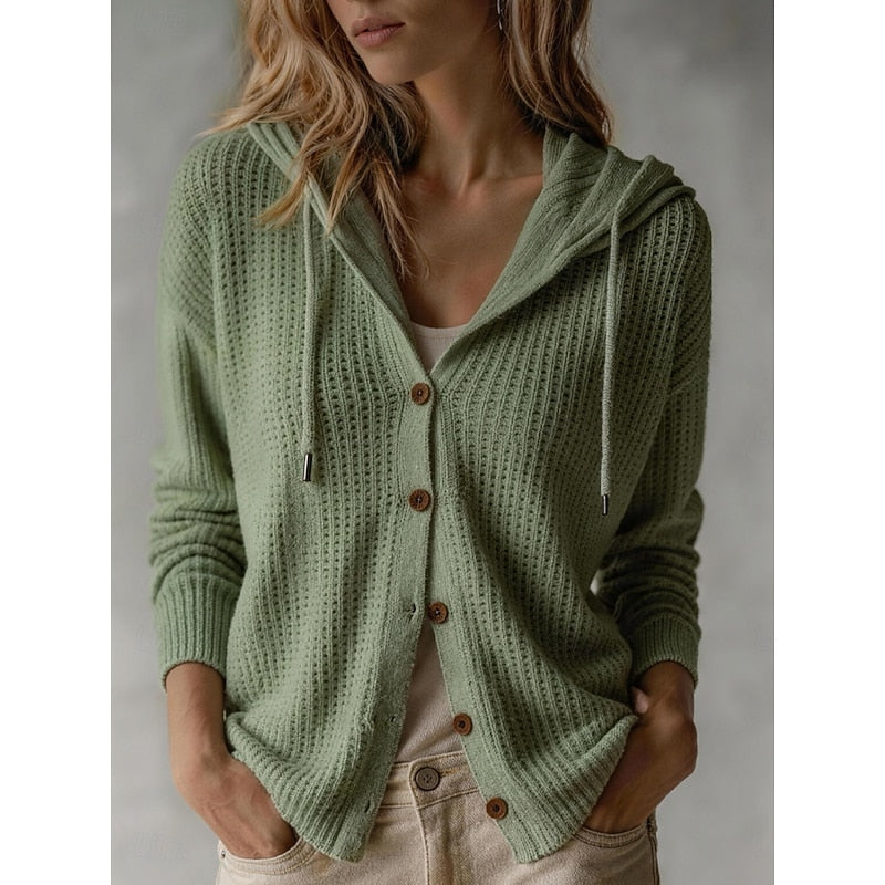 Women's Hooded Cardigan | Button-Front & Ribbed Cuffs