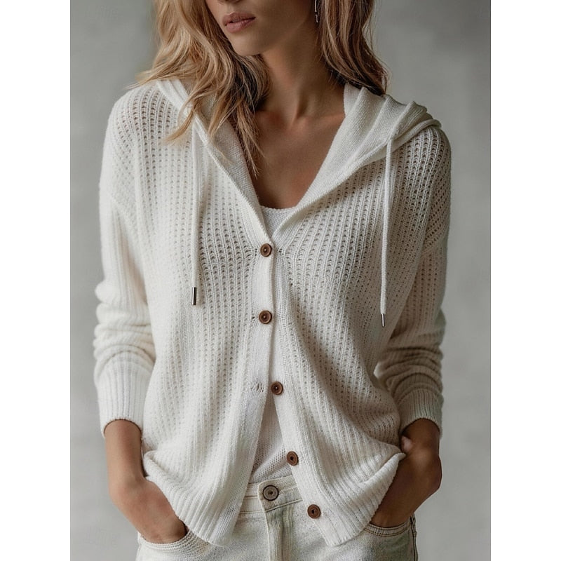Women's Hooded Cardigan | Button-Front & Ribbed Cuffs