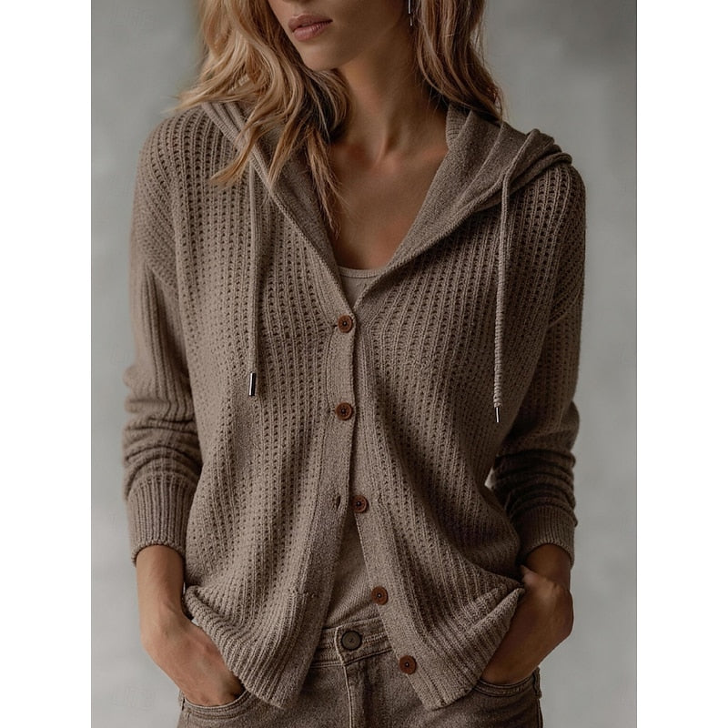 Women's Hooded Cardigan | Button-Front & Ribbed Cuffs