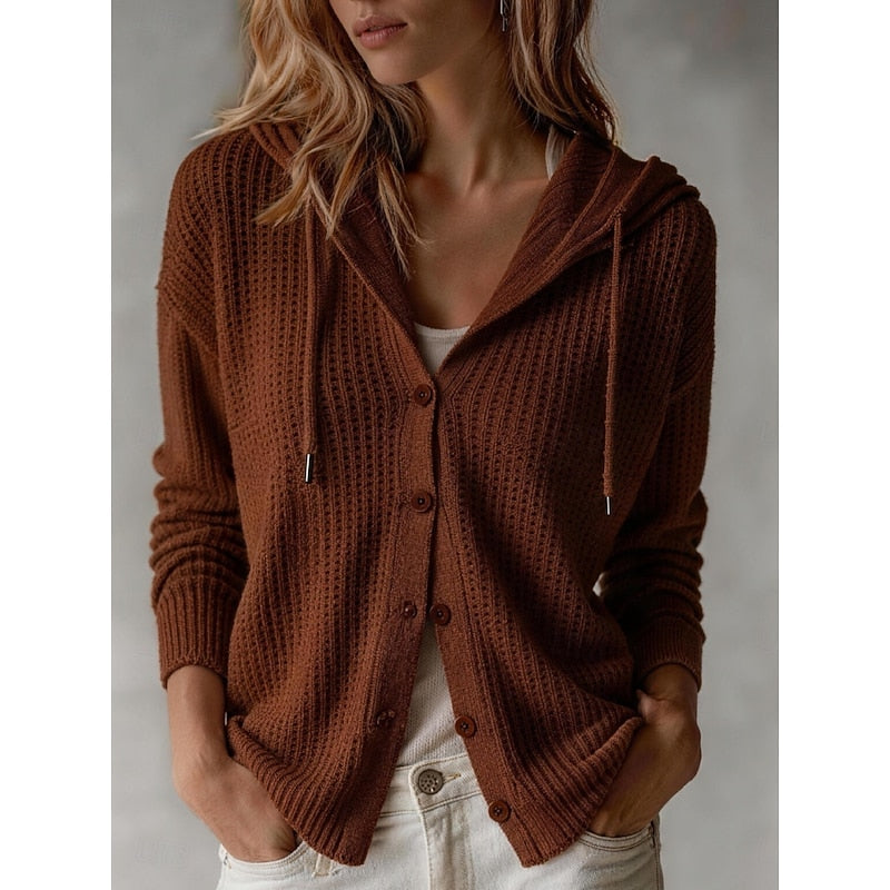 Women's Hooded Cardigan | Button-Front & Ribbed Cuffs