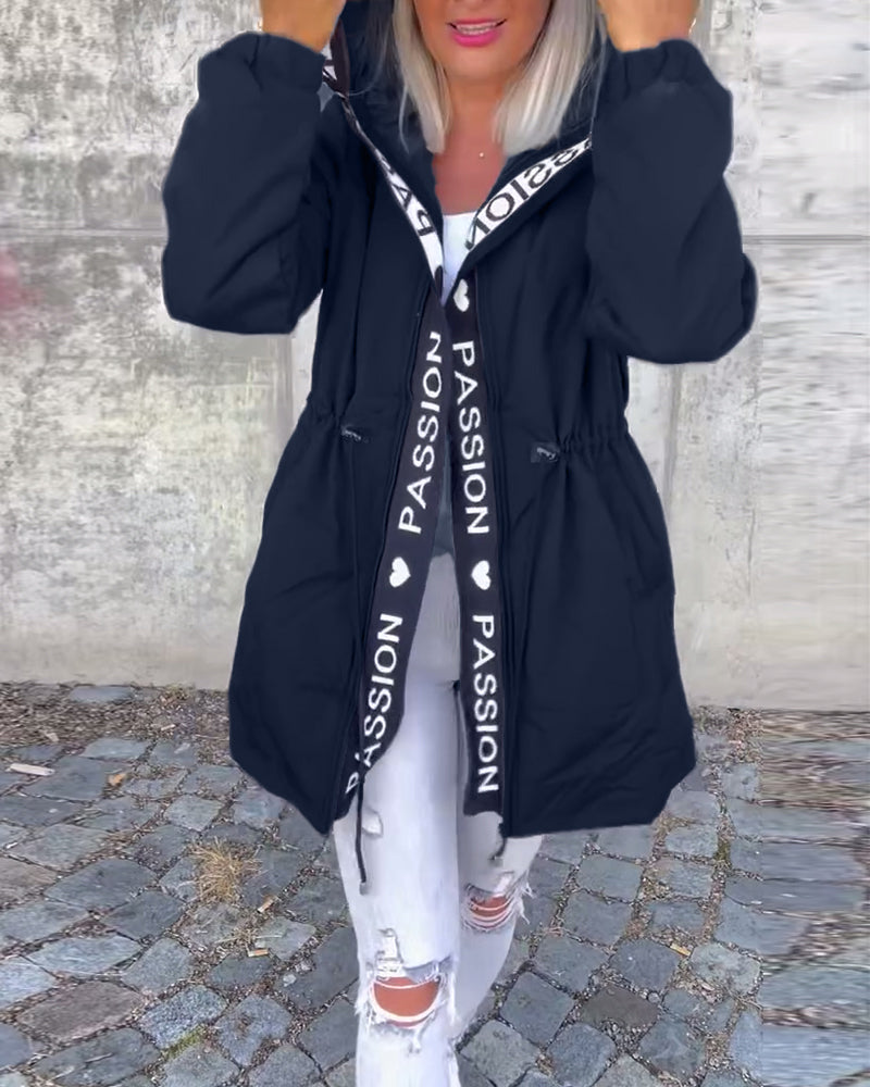 Women's Hoodie | Drawstring Waist, Printed Front Tape