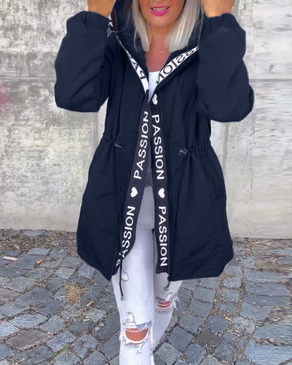 Women's Hoodie | Drawstring Waist, Printed Front Tape