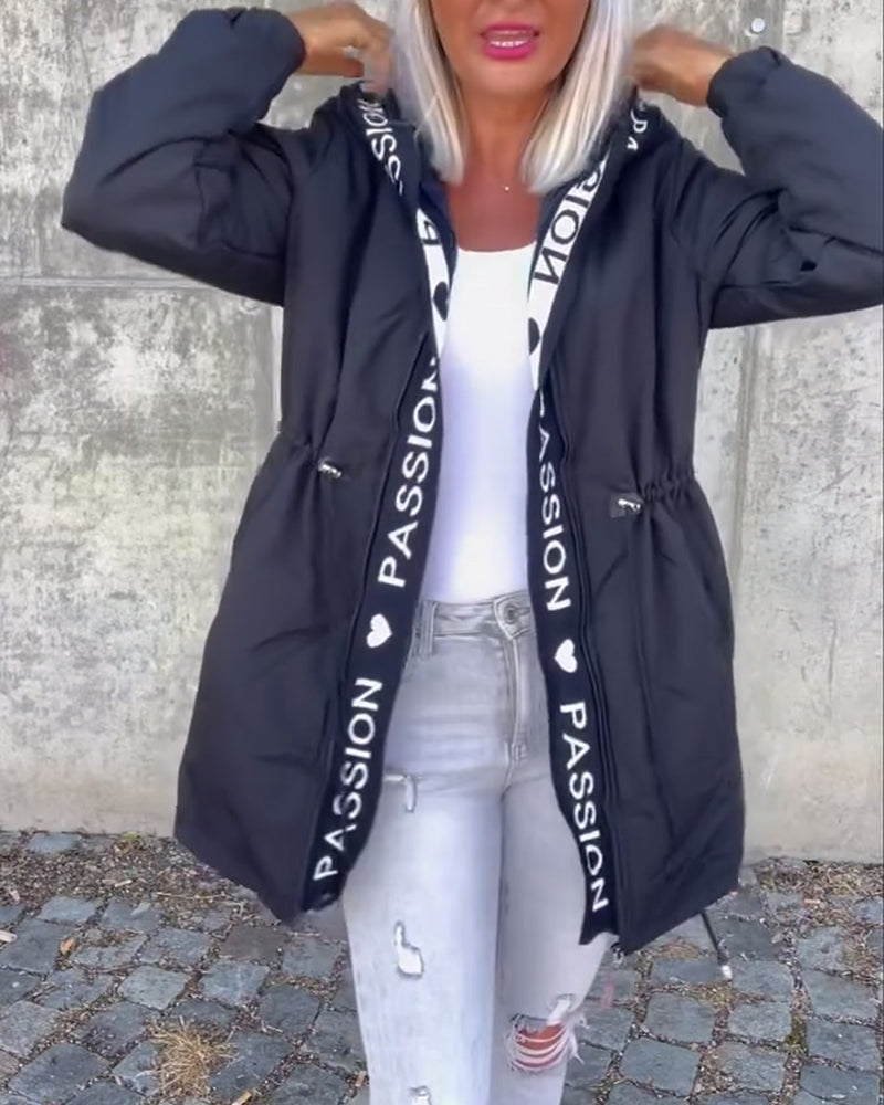 Women's Hoodie | Drawstring Waist, Printed Front Tape