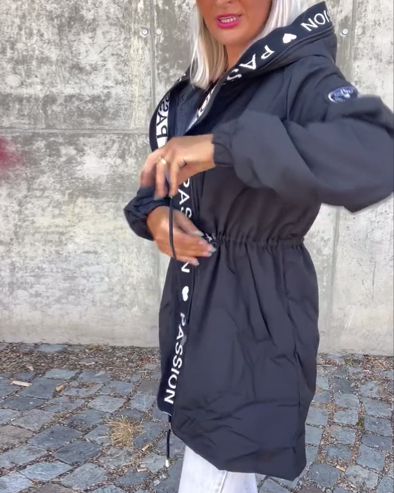 Women's Hoodie | Drawstring Waist, Printed Front Tape