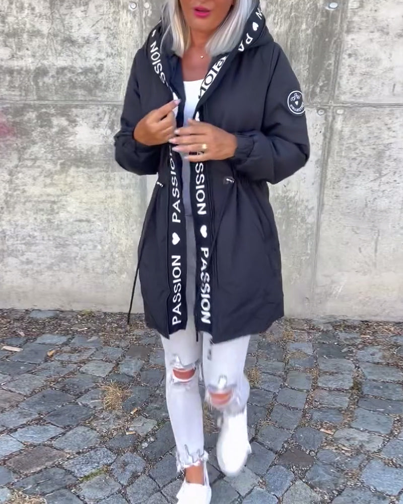 Women's Hoodie | Drawstring Waist, Printed Front Tape