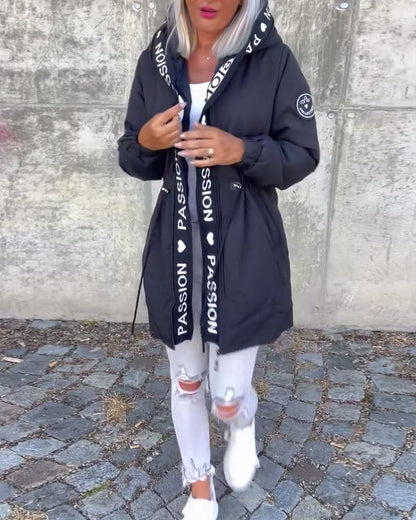 Women's Hoodie | Drawstring Waist, Printed Front Tape