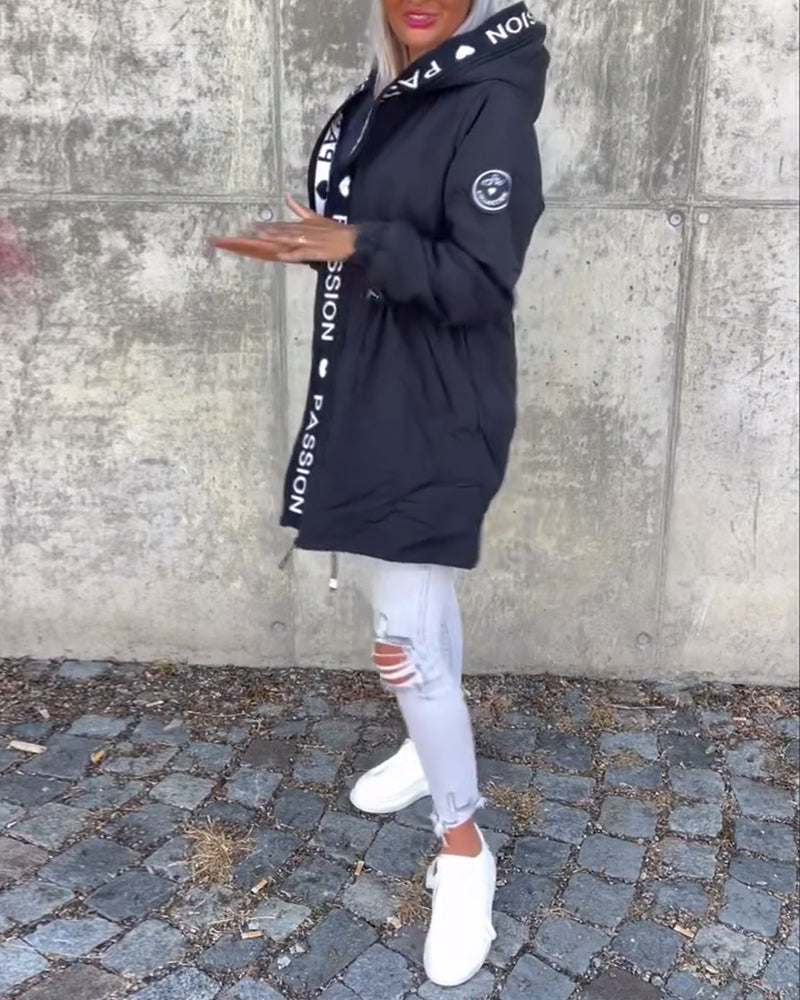 Women's Hoodie | Drawstring Waist, Printed Front Tape