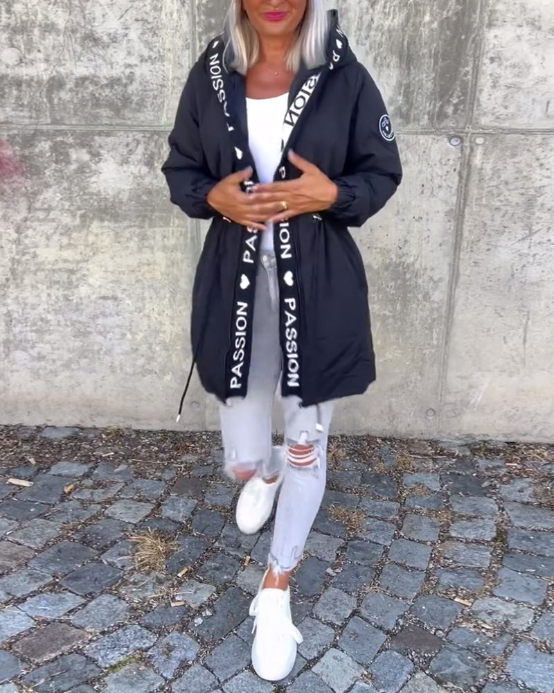 Women's Hoodie | Drawstring Waist, Printed Front Tape