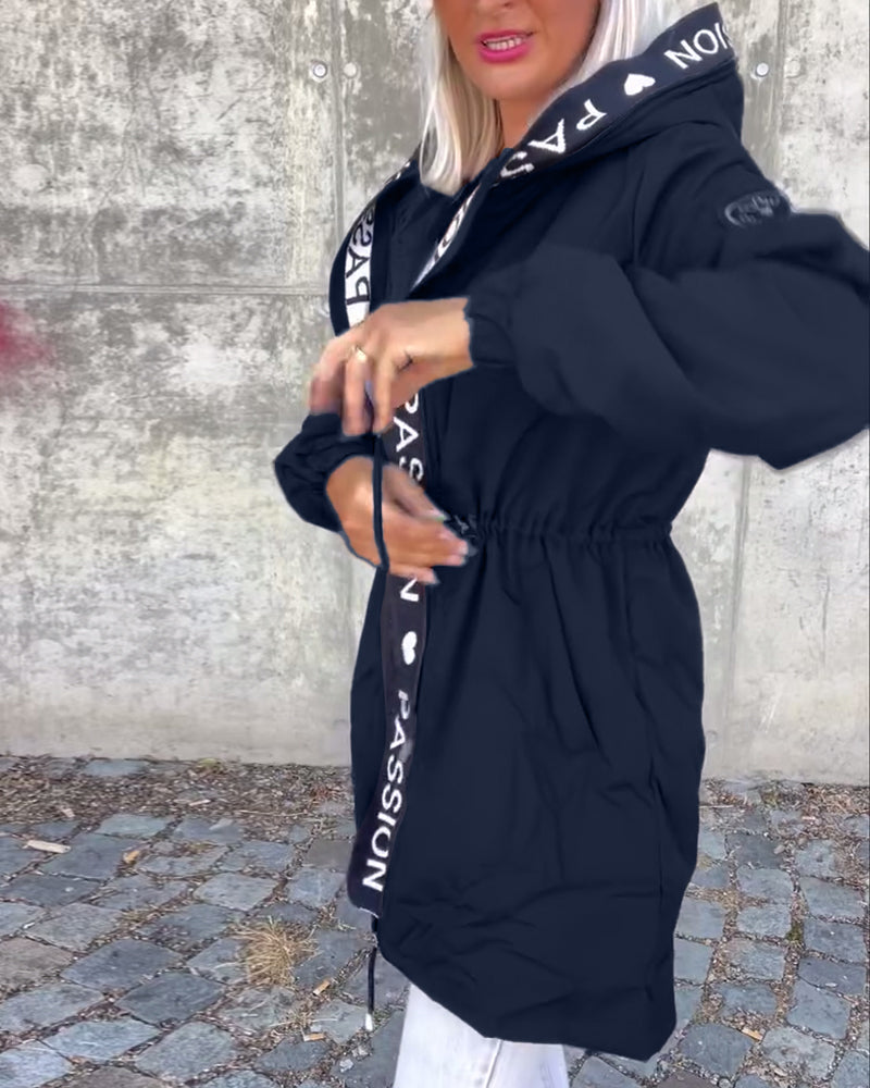 Women's Hoodie | Drawstring Waist, Printed Front Tape