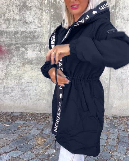 Women's Hoodie | Drawstring Waist, Printed Front Tape