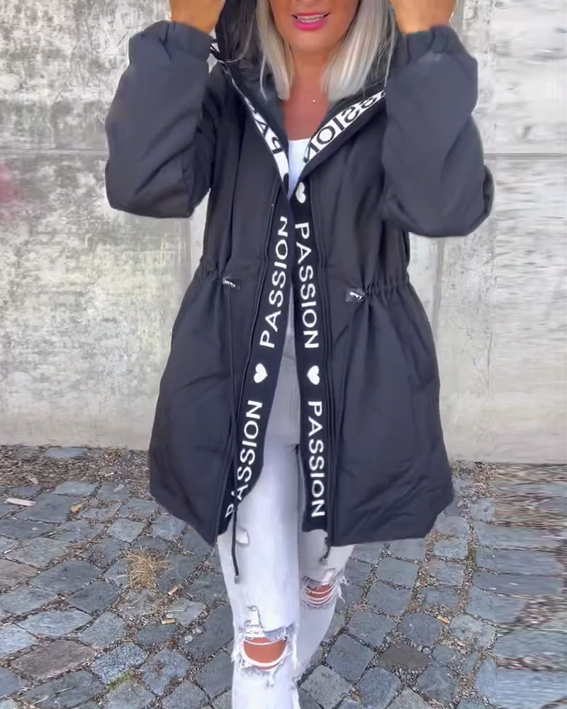 Women's Hoodie | Drawstring Waist, Printed Front Tape