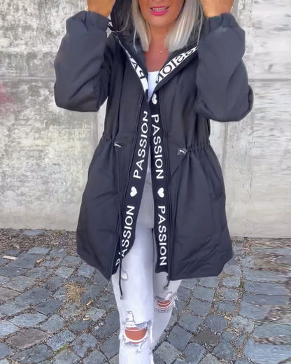 Women's Hoodie | Drawstring Waist, Printed Front Tape