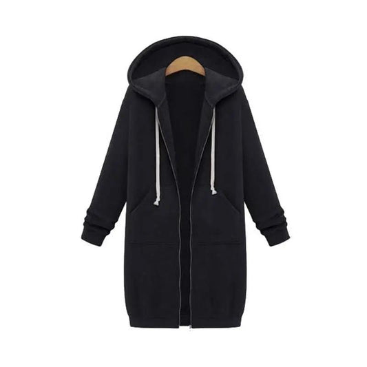 Women's Hoodie | Full-Length Zip, Longline Straight Hem