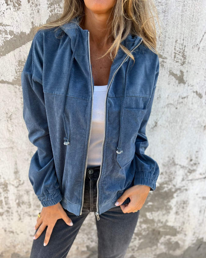 Women's Hoodie | Full Zip, Ribbed Vertical Texture