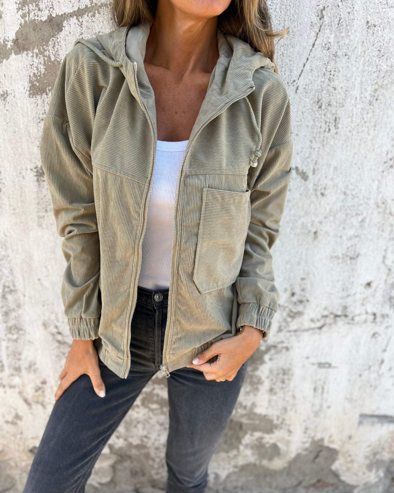 Women's Hoodie | Full Zip, Ribbed Vertical Texture