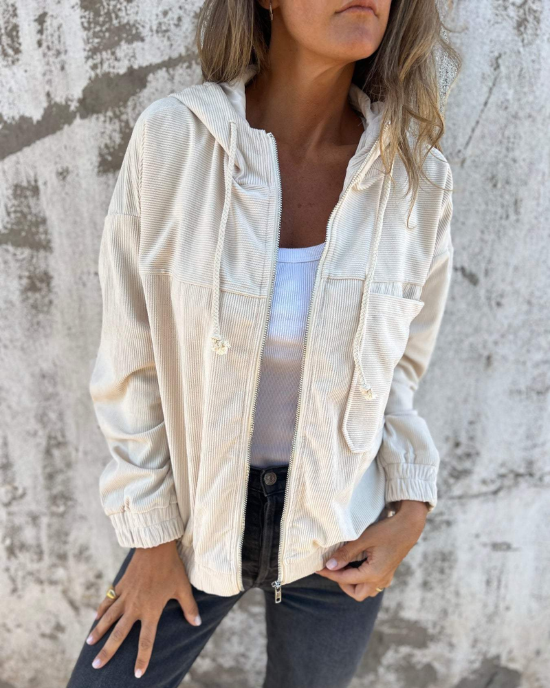 Women's Hoodie | Full Zip, Ribbed Vertical Texture
