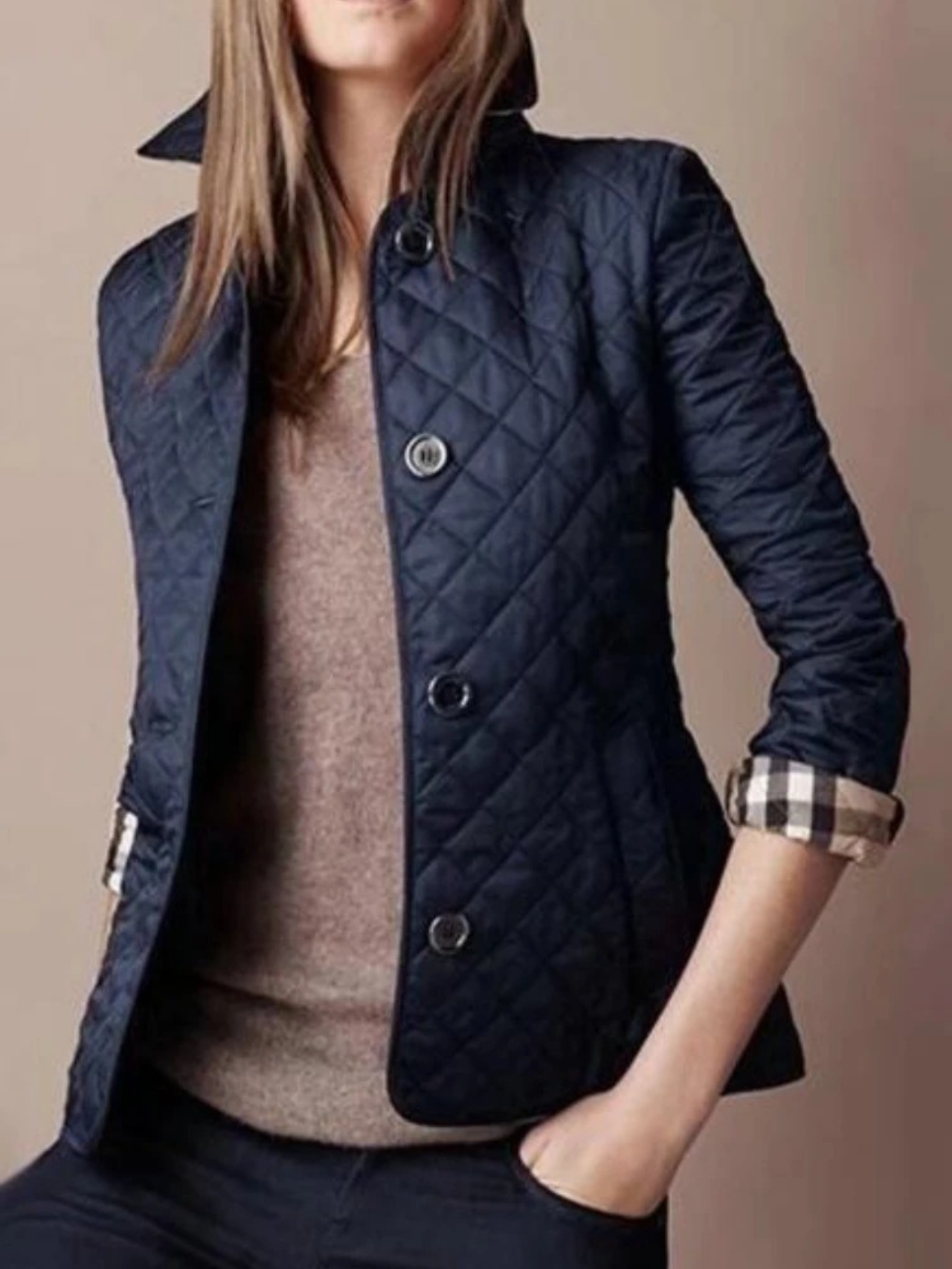 Women's Jacket | Diamond Quilting, Press-Stud Front