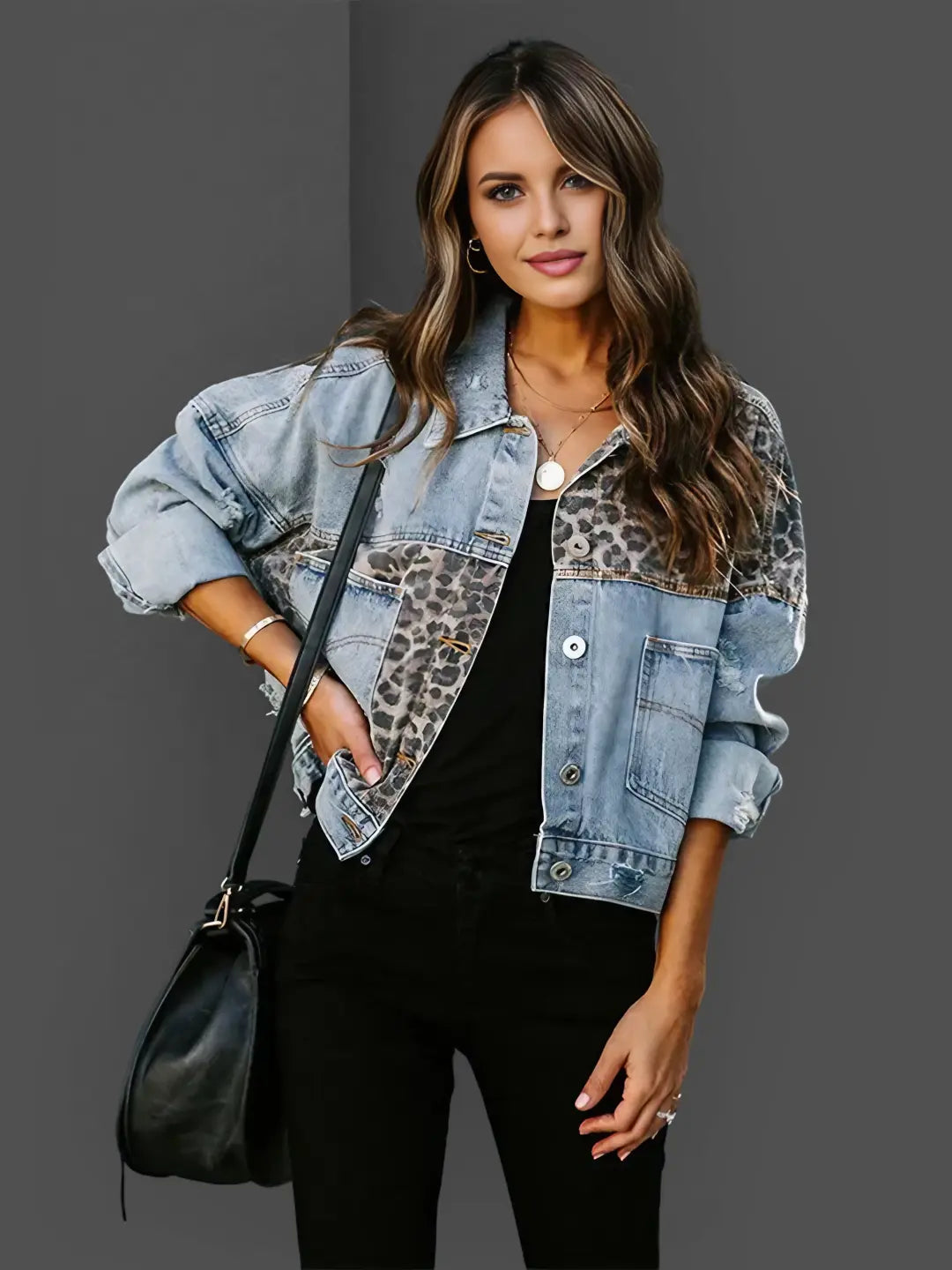 Women's Jacket | Leopard Panels, Cropped Boxy Fit